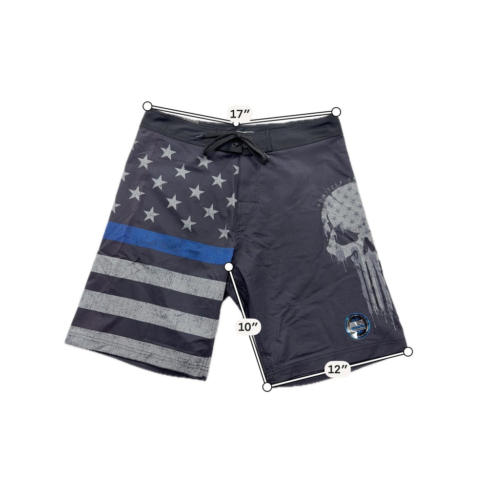 Howitzer Board Shorts Blue Blood Thin Blue Line Skull Flag Black Mens 34 NWT